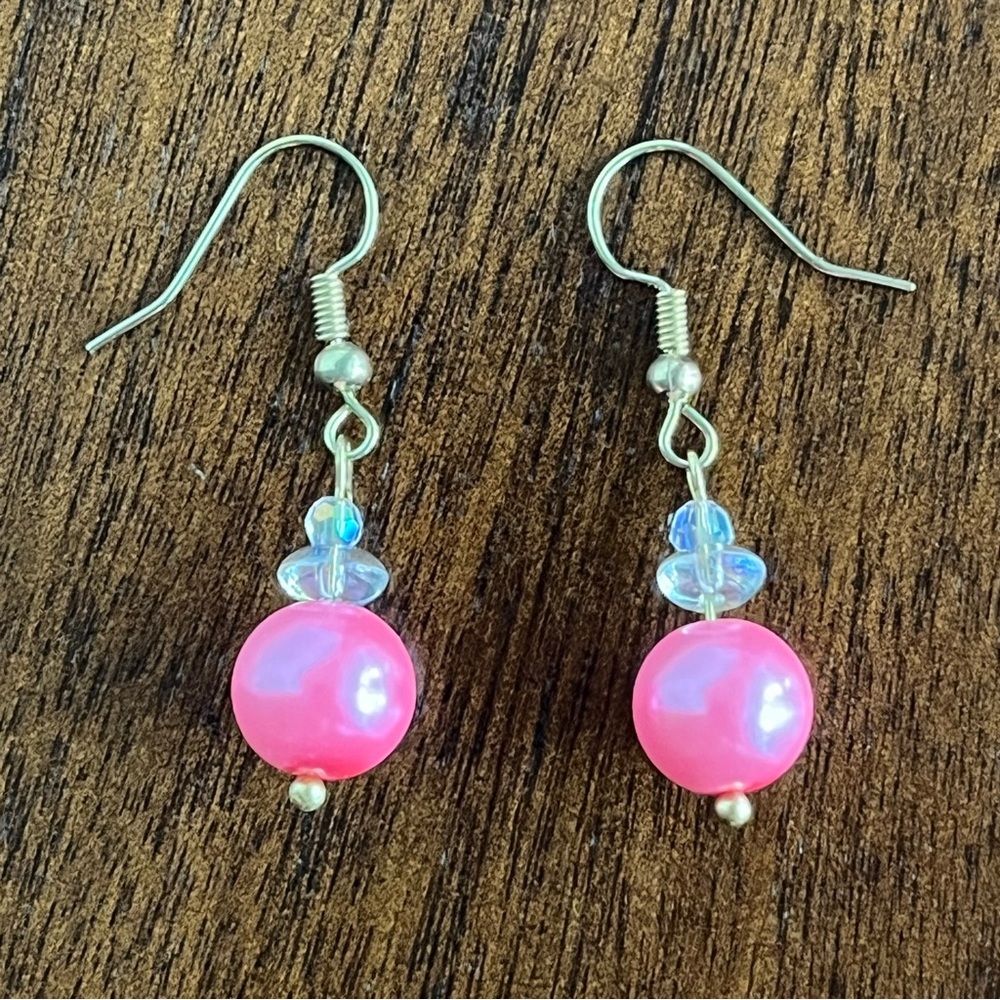 Handmade Pink Beaded Dangle Earrings – Y2K Coquette Cottagecore Barbiecore